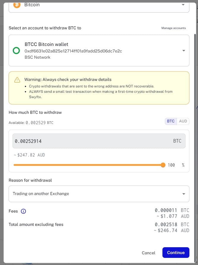 swyftx confirm withdrawal